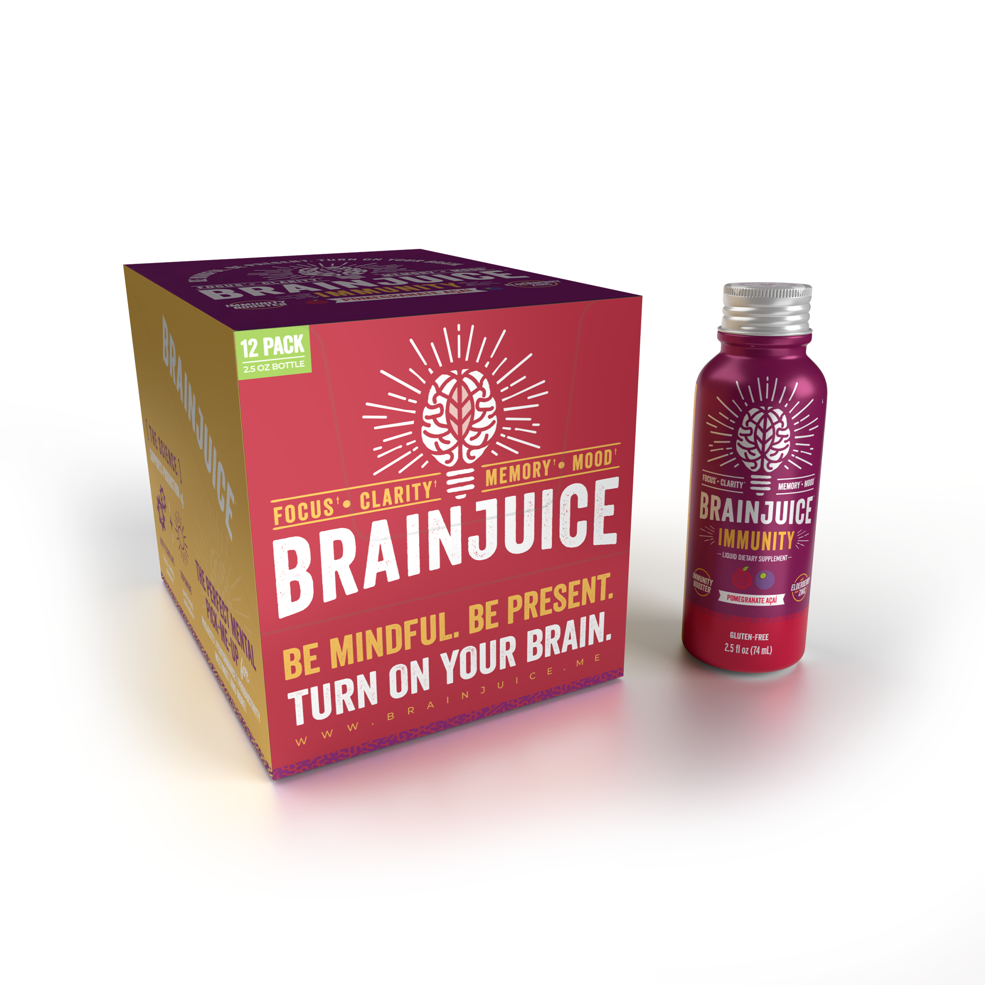 BRAINJUICE Immunity Pomegranate Acai 2.5 oz. Ready to Drink Supplement | 12-pack