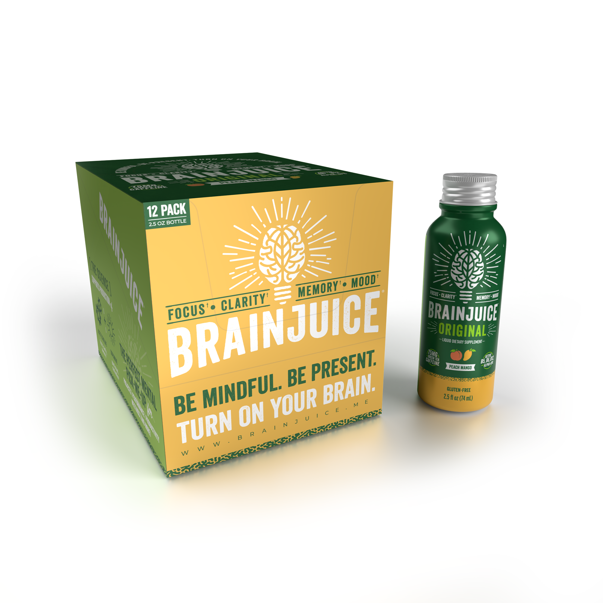 BrainJuice Original Peach Mango 2.5 oz. Ready to Drink Supplement | 12-pack