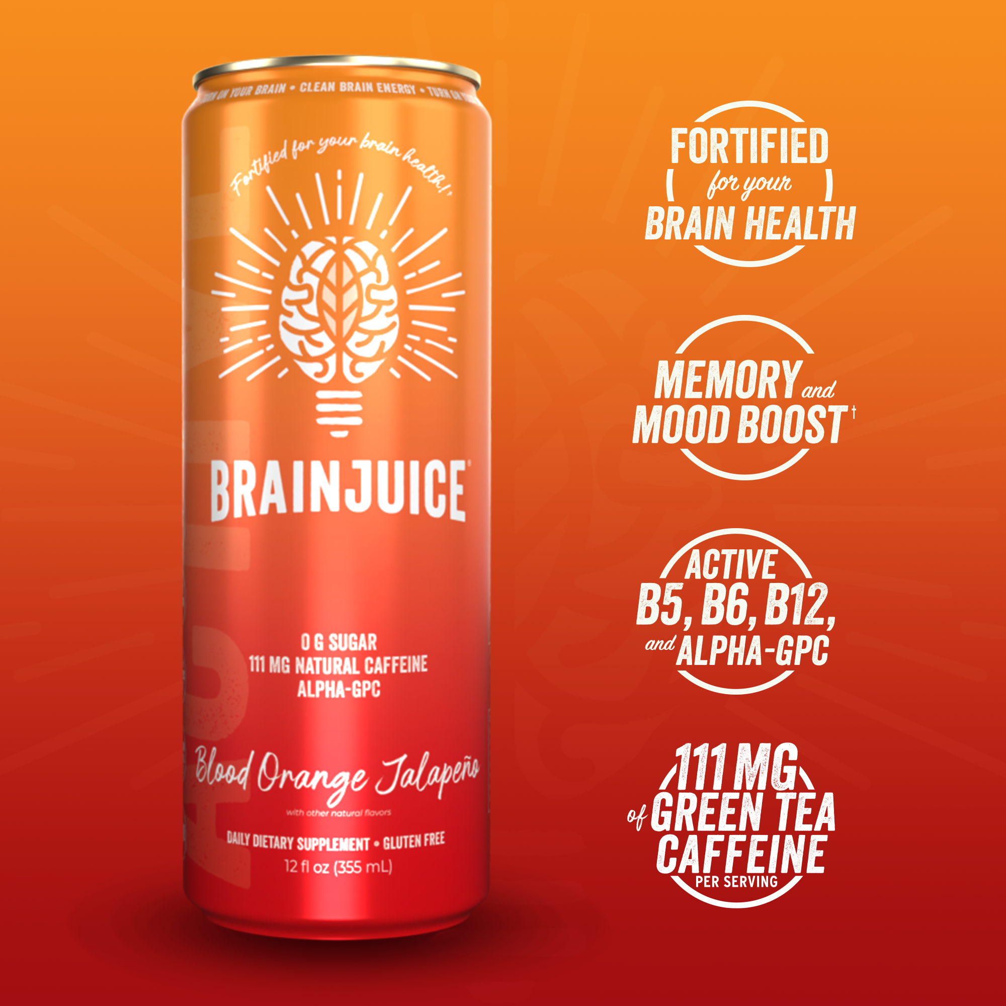 BRAINJUICE Active Blood Orange Jalapeno 12 fl oz RTD | 6-pack