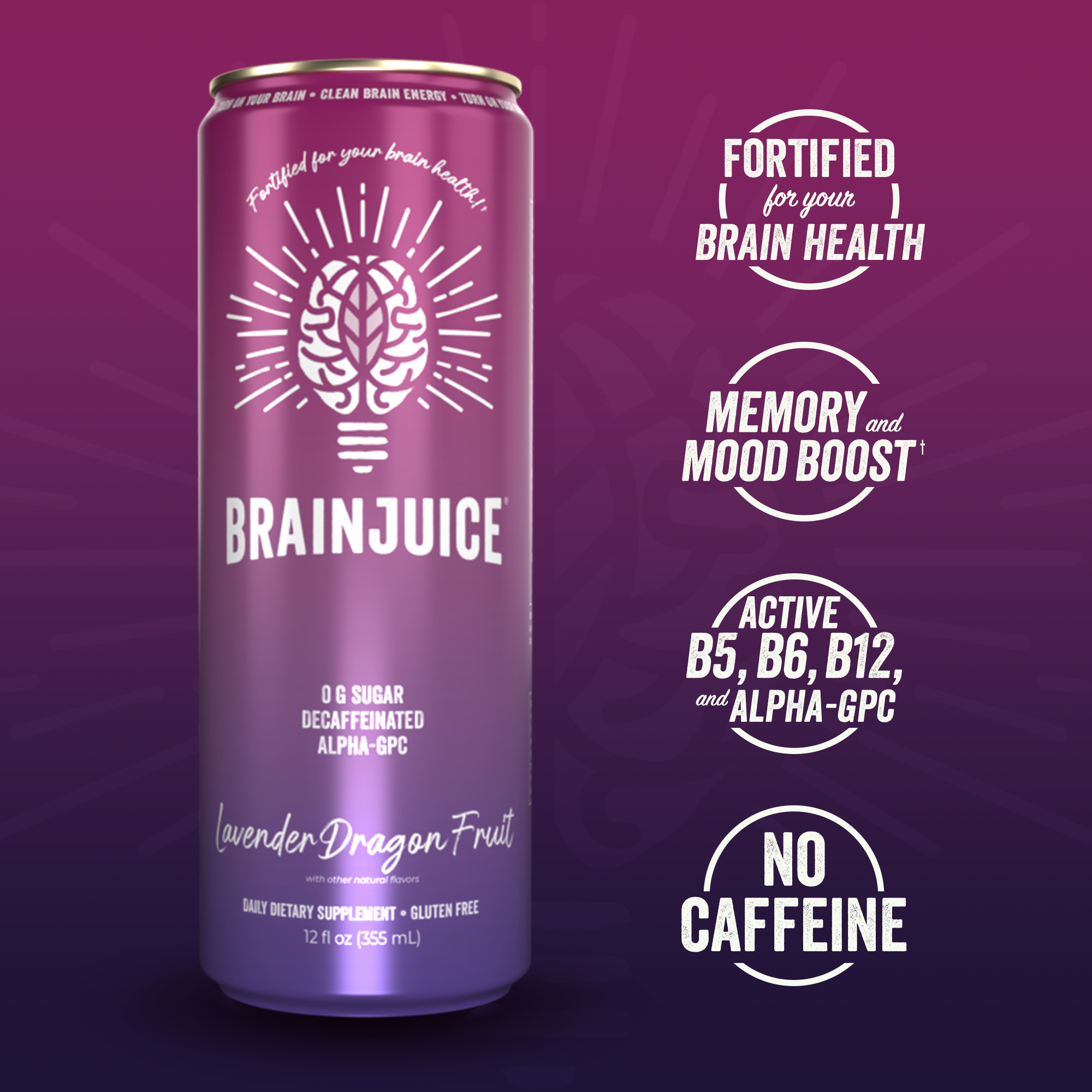 BRAINJUICE DECAFFEINATED Lavender Dragon Fruit 12 fl oz RTD | 6-PACK
