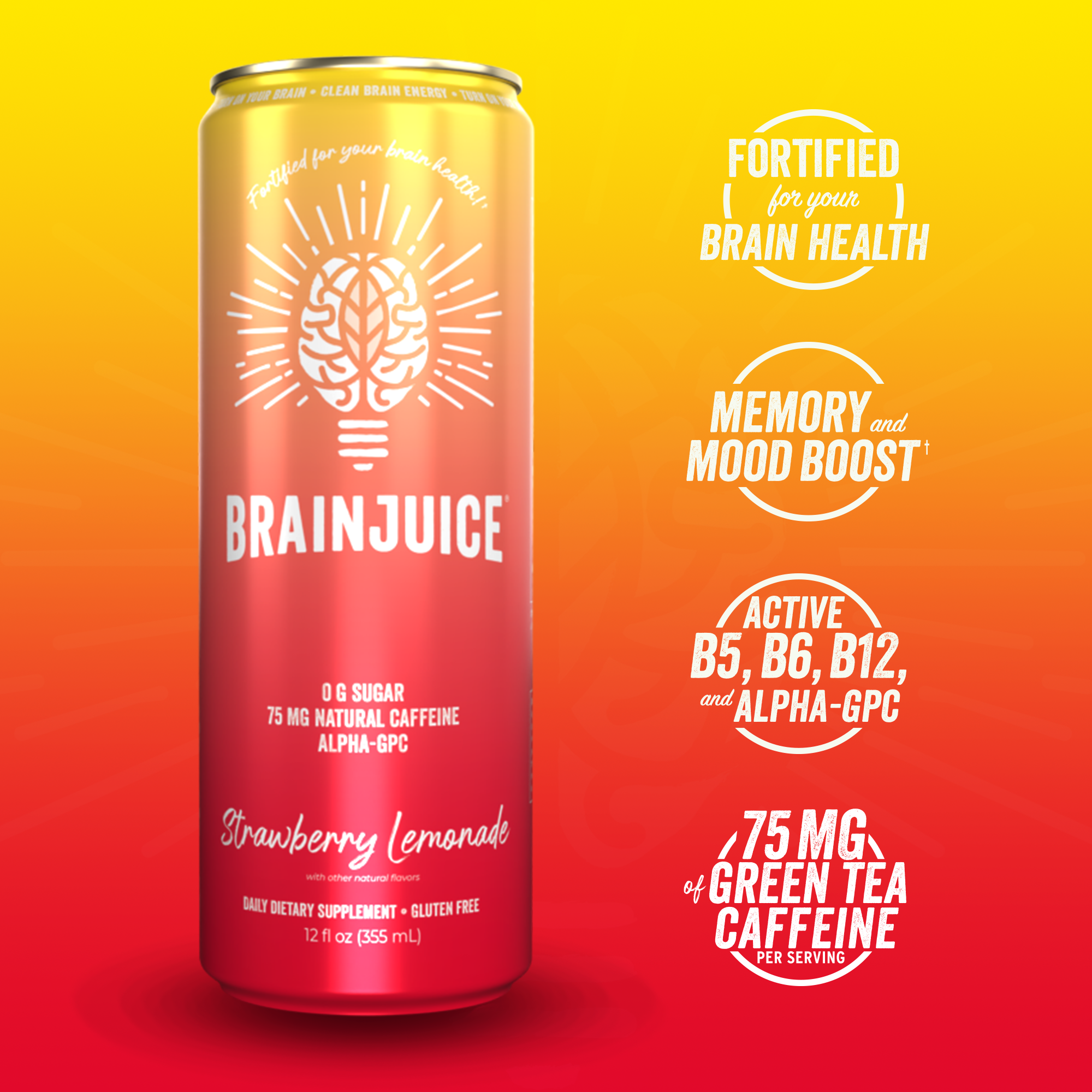 BRAINJUICE Strawberry Lemonade 12 fl oz RTD | 6-PACK