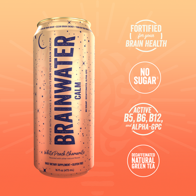 BRAINWATER Calm White Peach Chamomile 16 fl oz RTD 8-Pack