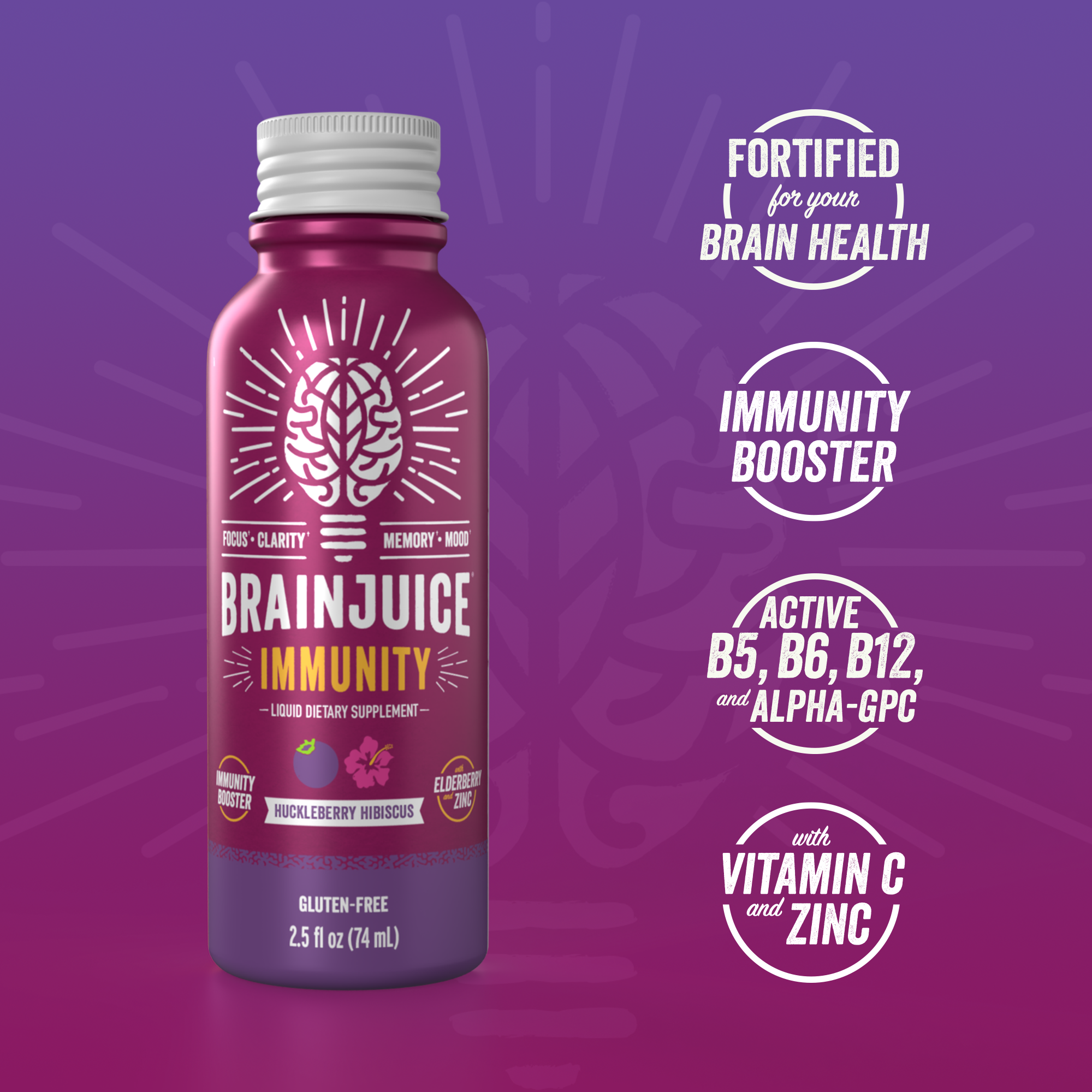 BRAINJUICE Immunity Huckleberry Hibiscus 2.5 oz. Ready to Drink Supplement | 12-pack