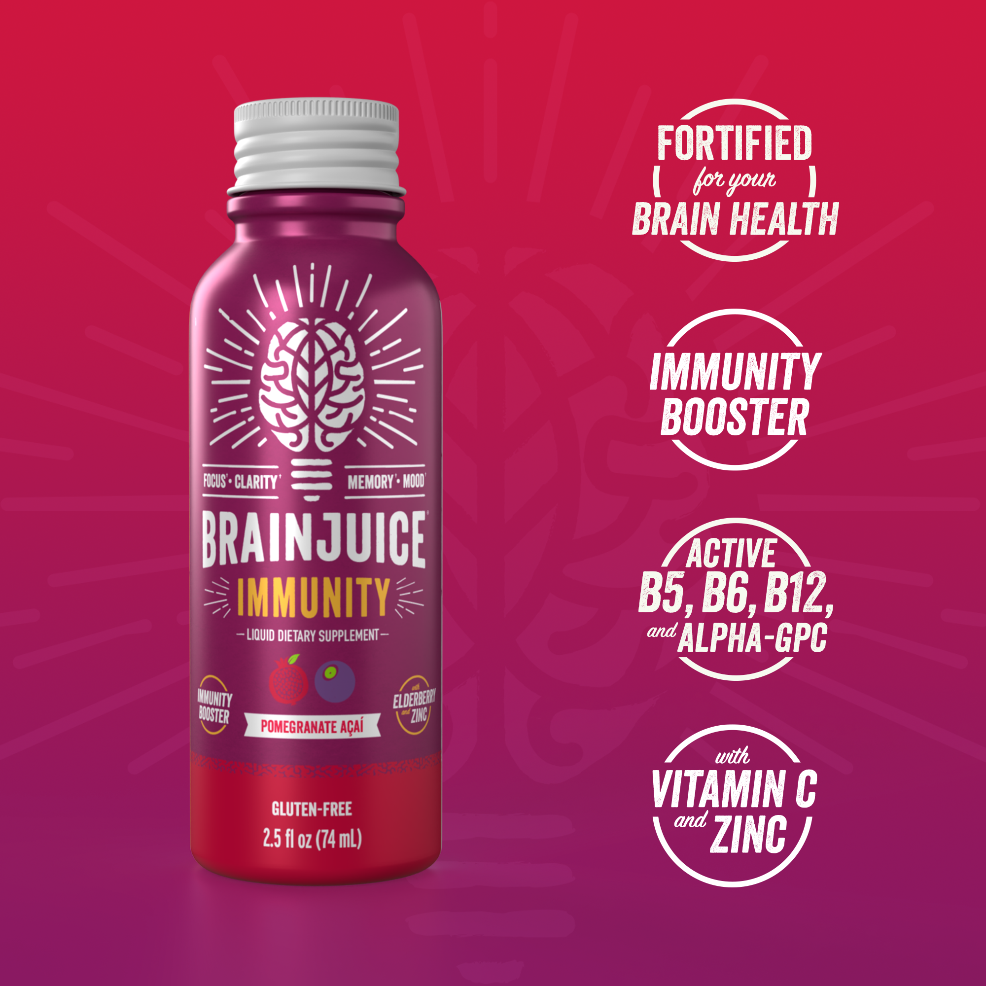 BRAINJUICE Immunity Pomegranate Acai 2.5 oz. Ready to Drink Supplement | 12-pack
