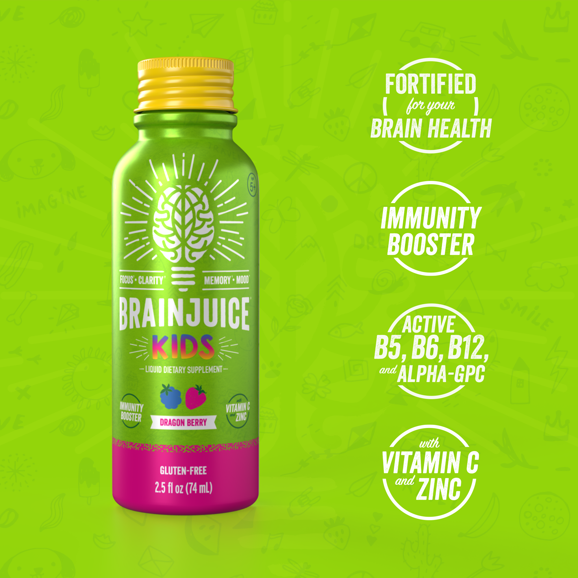 BRAINJUICE Kids Immunity Dragon Berry 2.5 oz. Ready to Drink | 12-pack