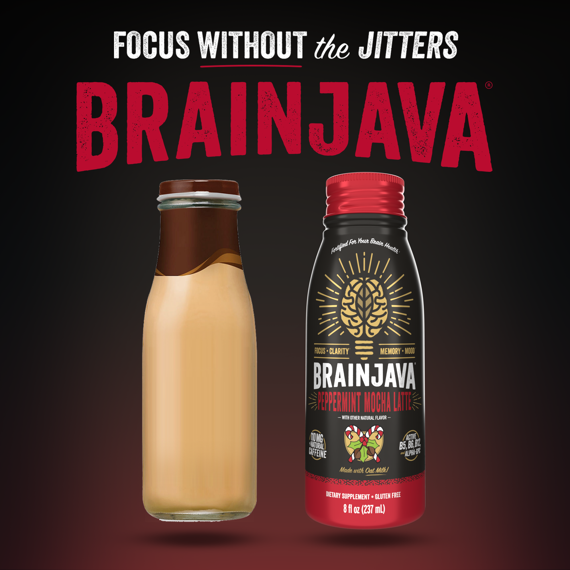BRAINJAVA PEPPERMINT MOCHA LATTE Functional Coffee 8 FL OZ RTD 4-pack