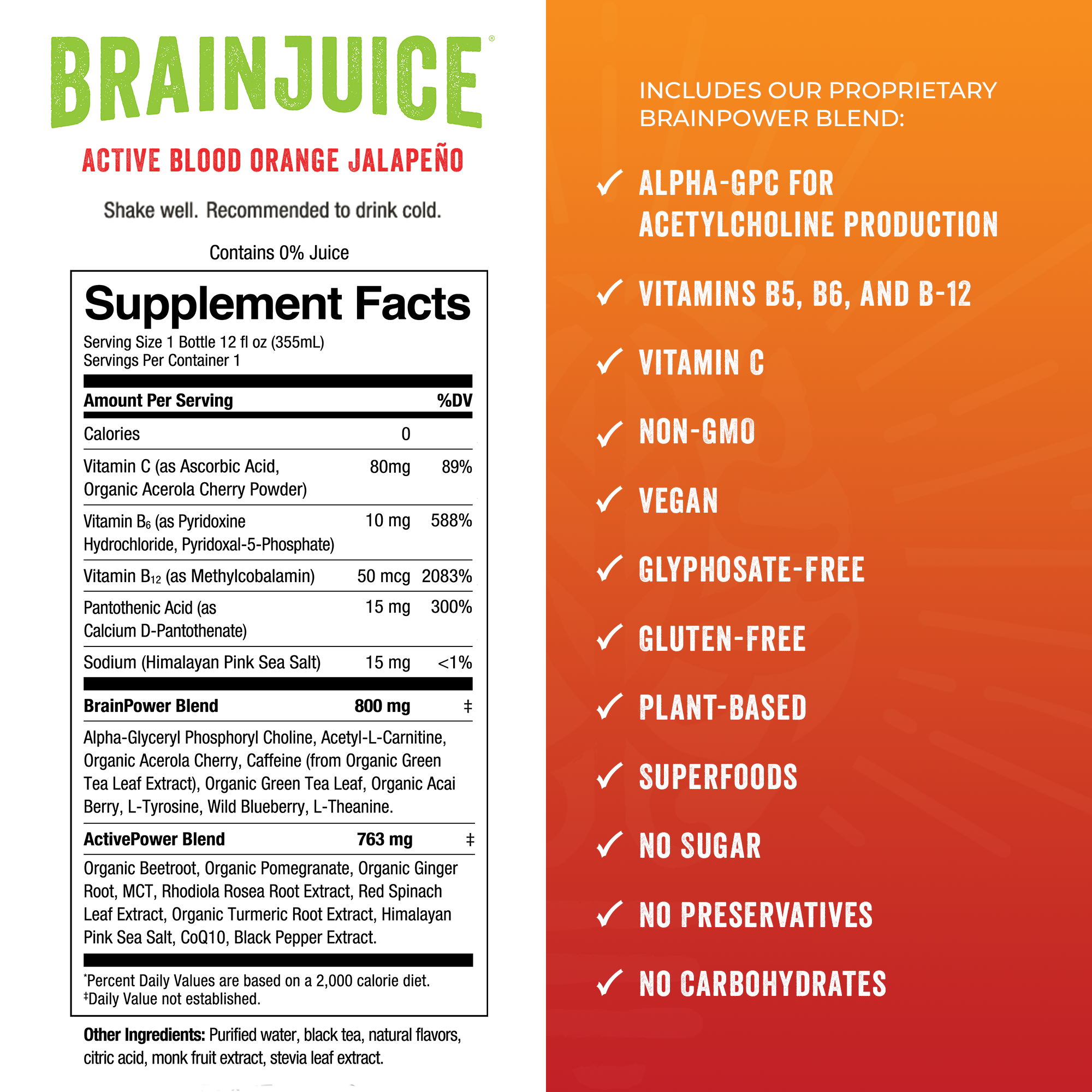 BRAINJUICE Active Blood Orange Jalapeno 12 fl oz RTD | 6-pack