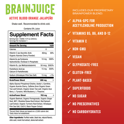 BRAINJUICE Active Blood Orange Jalapeno 12 fl oz RTD | 6-pack