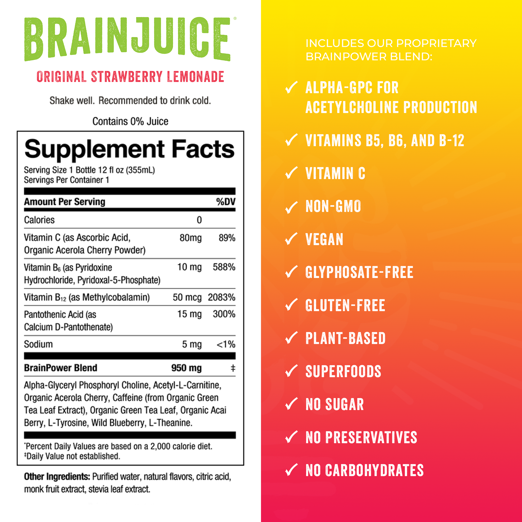 BRAINJUICE Strawberry Lemonade 12 fl oz RTD | 6-PACK