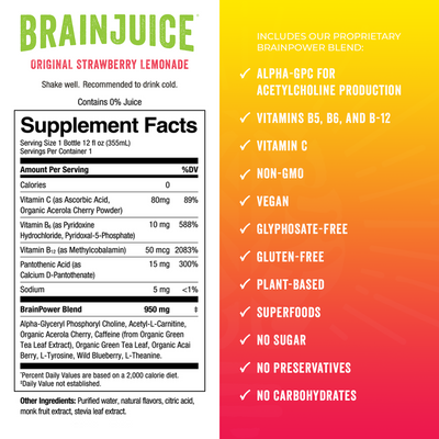 BRAINJUICE Strawberry Lemonade 12 fl oz RTD | 6-PACK