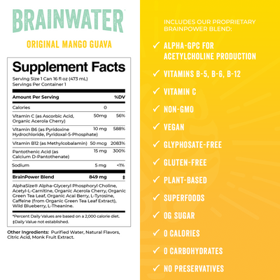 BRAINWATER Mango Guava 16 fl oz RTD 8-Pack