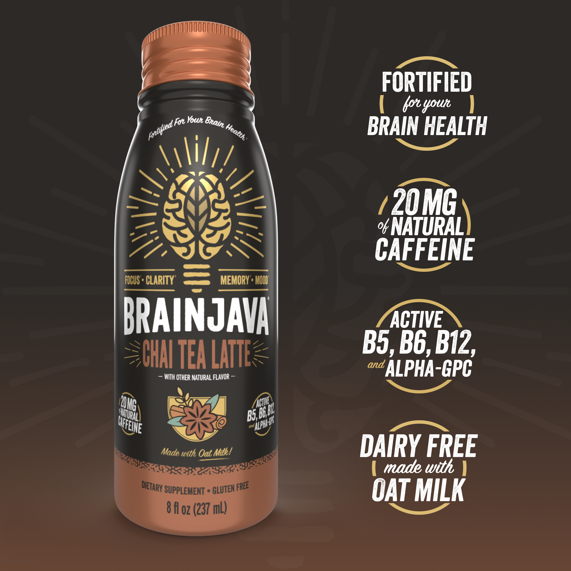 BRAINJAVA CHAI TEA LATTE 8 FL OZ RTD 4-pack