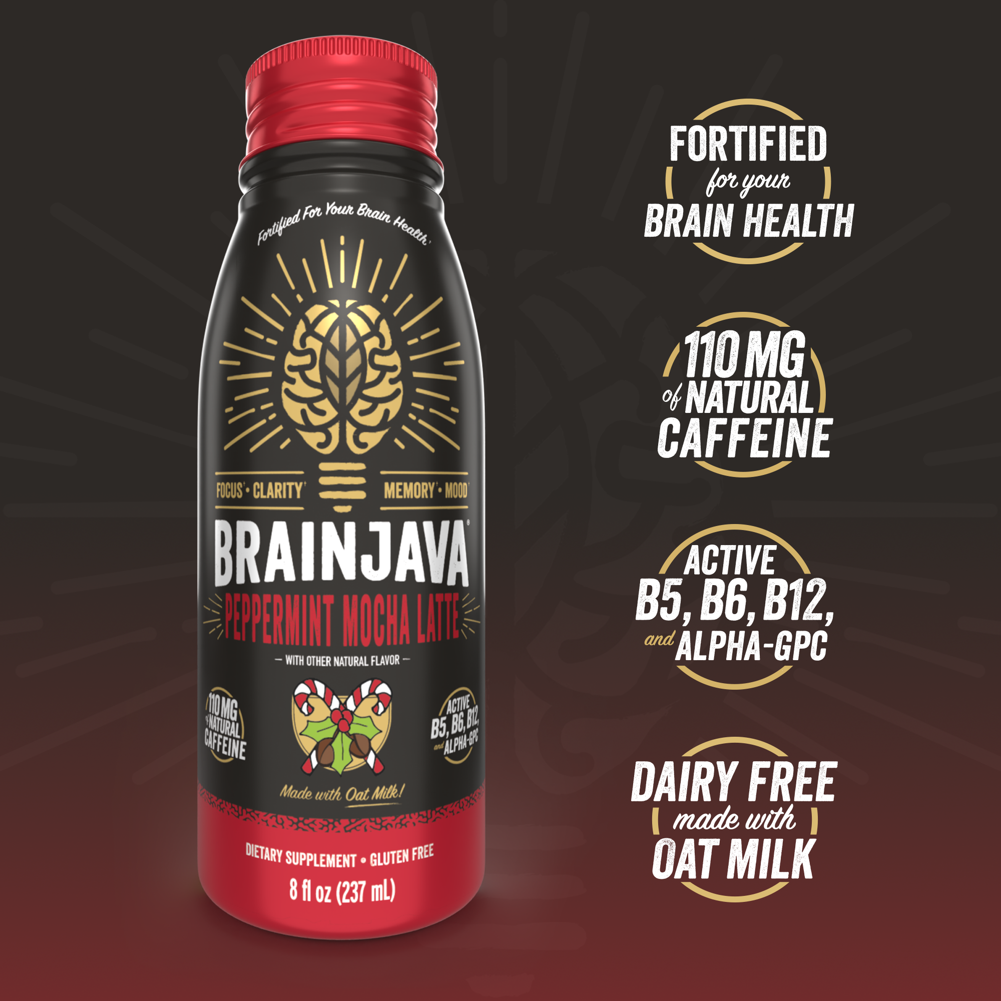 BRAINJAVA PEPPERMINT MOCHA LATTE Functional Coffee 8 FL OZ RTD 4-pack