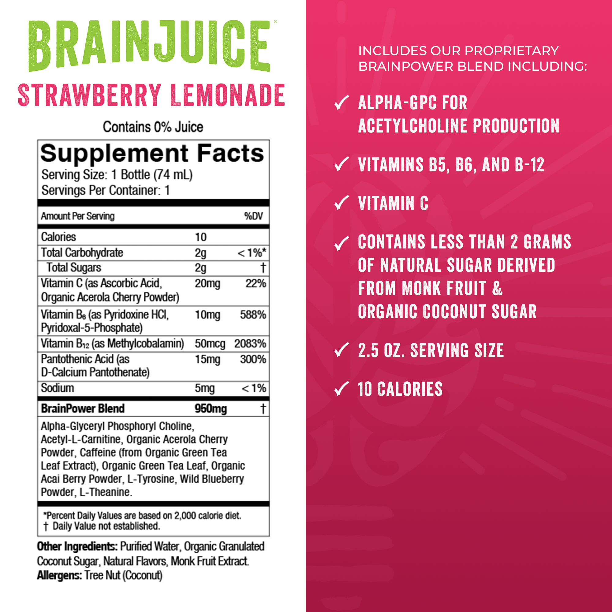 BRAINJUICE Original Strawberry Lemonade 2.5 oz. Ready to Drink Supplement | 12-pack