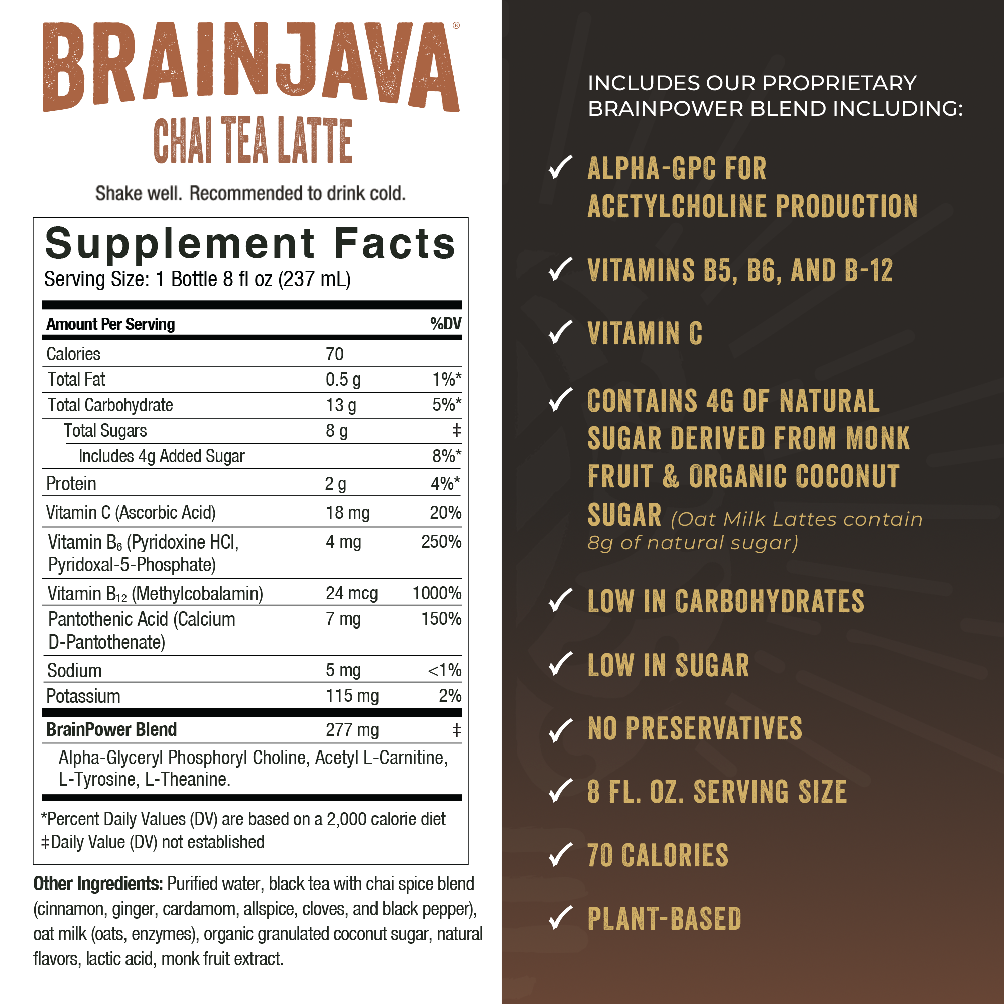 BRAINJAVA CHAI TEA LATTE 8 FL OZ RTD 4-pack