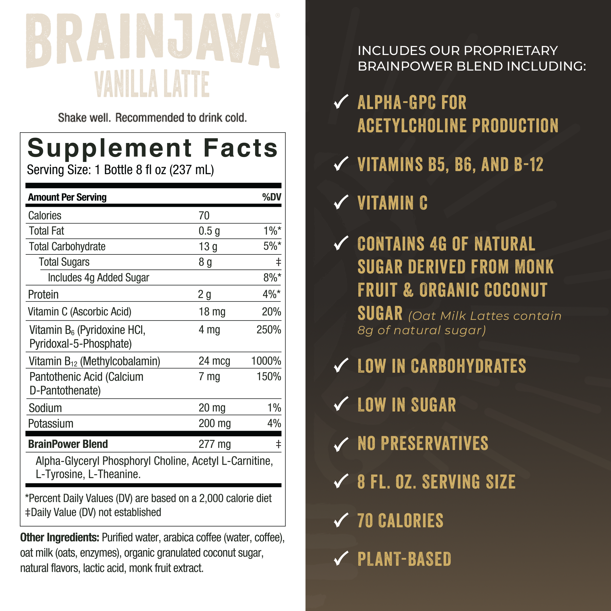 BRAINJAVA Vanilla Latte 8 oz. | 4-pack