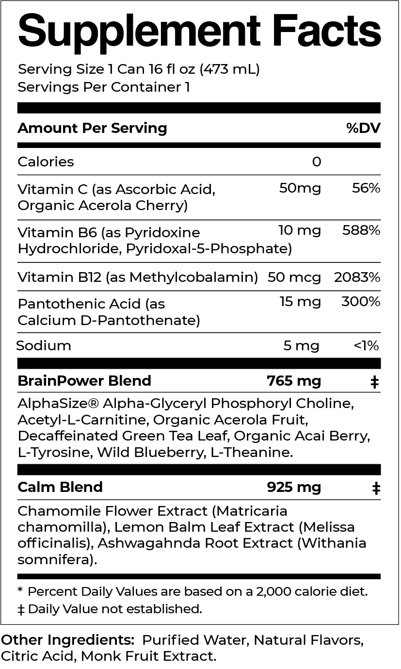 BRAINWATER Calm Peach Camomile 16 fl oz RTD 8-Pack