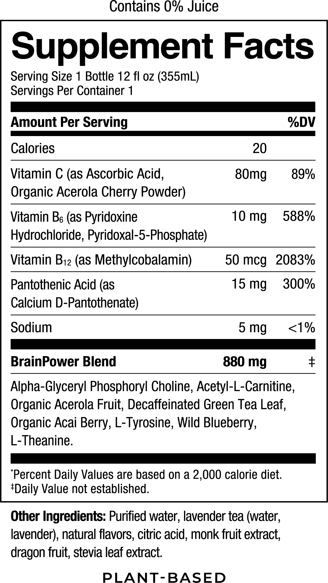 BRAINJUICE DECAFFEINATED Lavender Dragon Fruit 12 fl oz RTD | 6-PACK