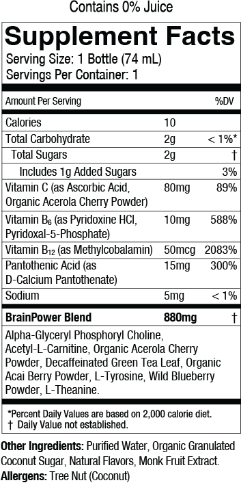 BRAINJUICE Decaf Peach Mango 2.5 oz. Ready to Drink Supplement | 12-pack