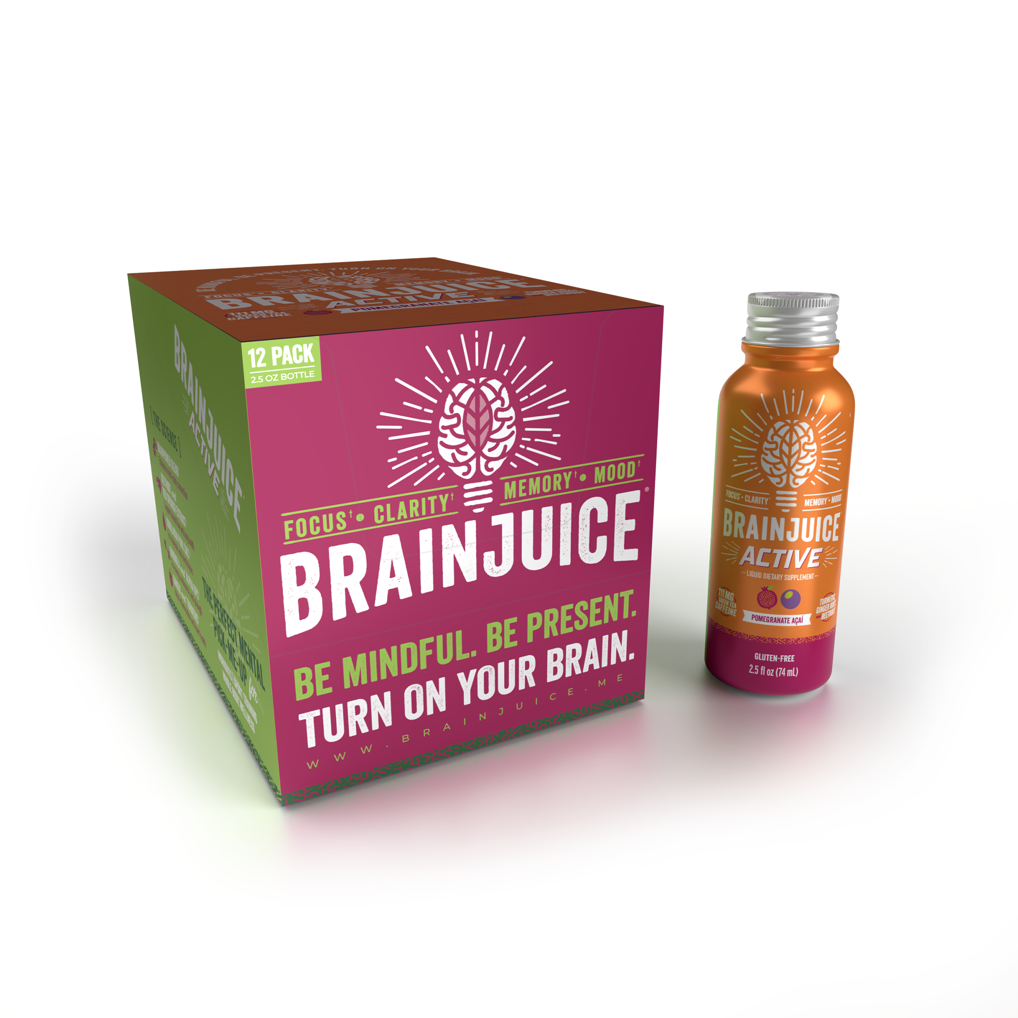 BrainJuice Active Pomegranate Acai 2.5 oz. Ready to Drink Supplement | 12-pack