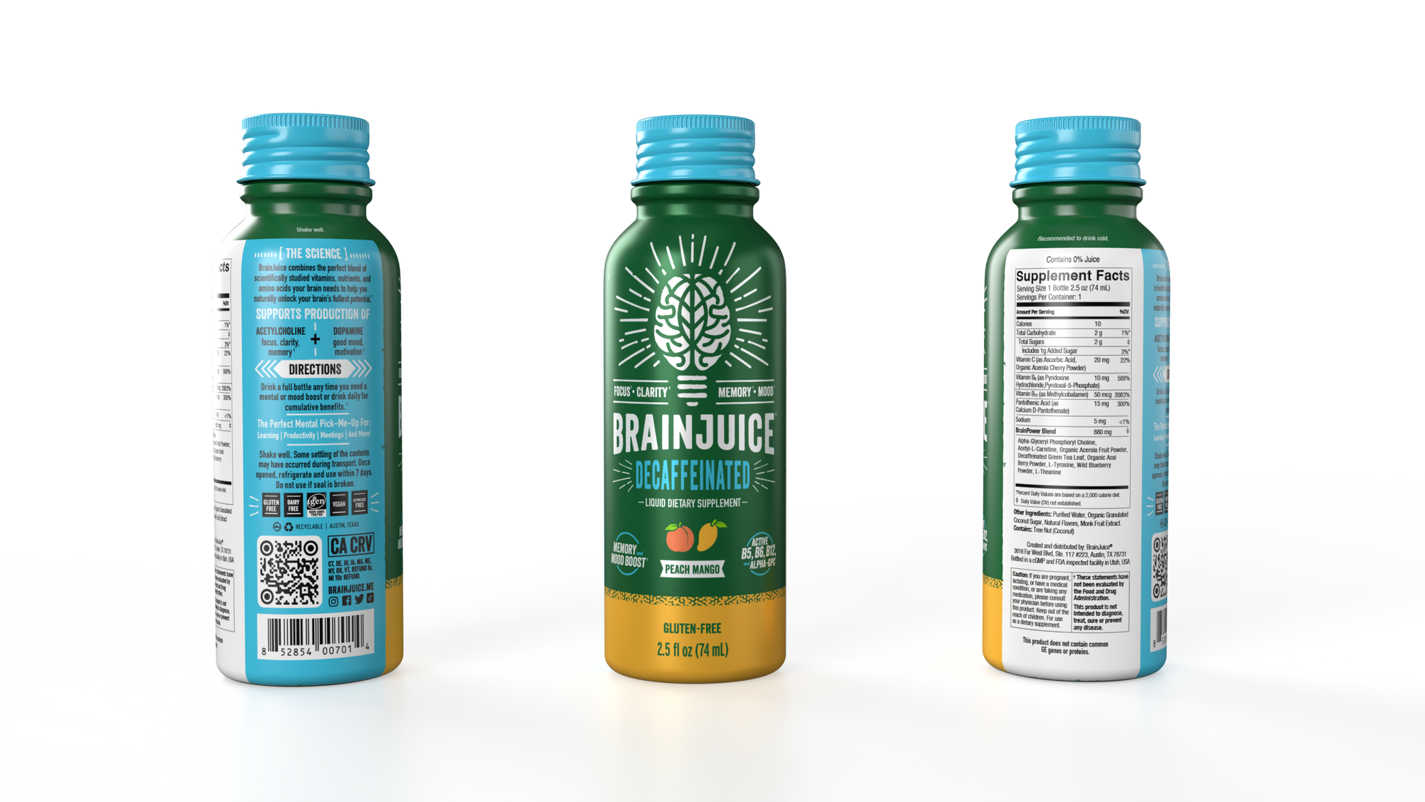 BRAINJUICE Decaf Peach Mango 2.5 oz. Ready to Drink Supplement | 12-pack