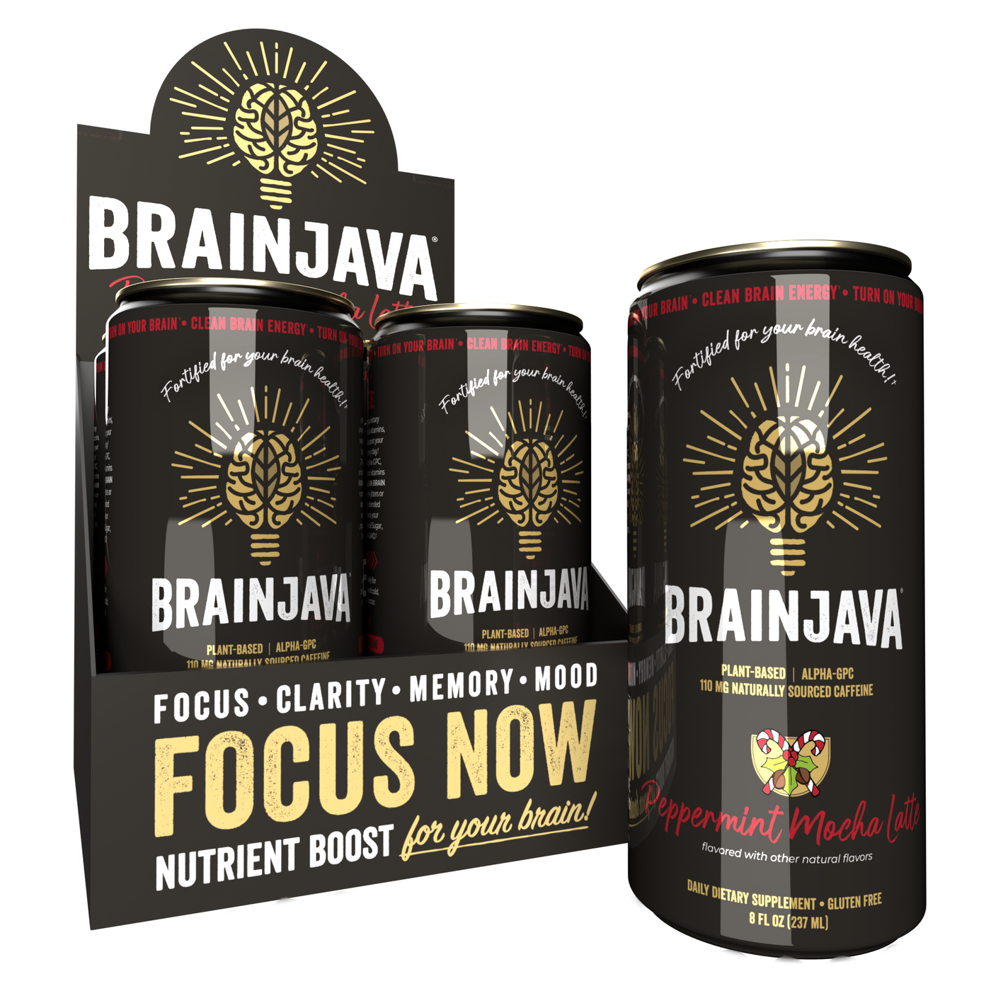 BRAINJAVA PEPPERMINT MOCHA LATTE Functional Coffee 8 FL OZ RTD 4-pack