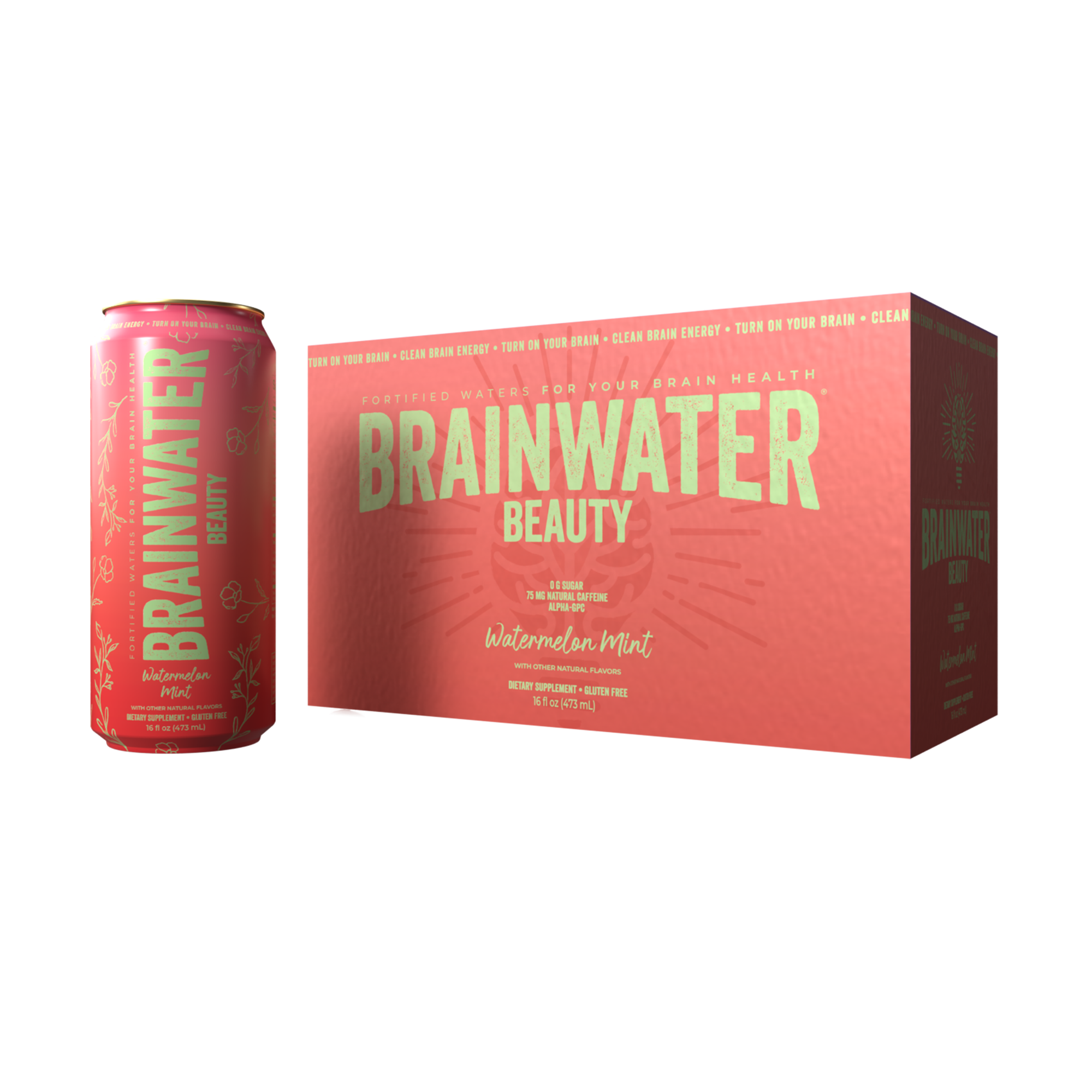 BRAINWATER Beauty Watermelon Mint 16 fl oz RTD 8ct Carton