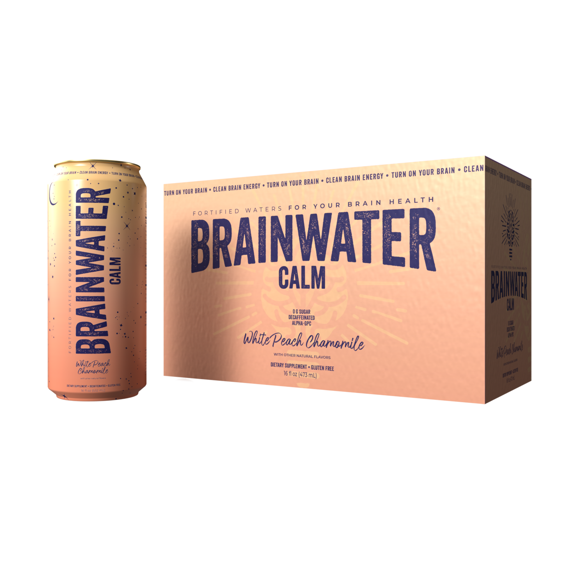 BRAINWATER Calm Peach Camomile 16 fl oz RTD 8-Pack