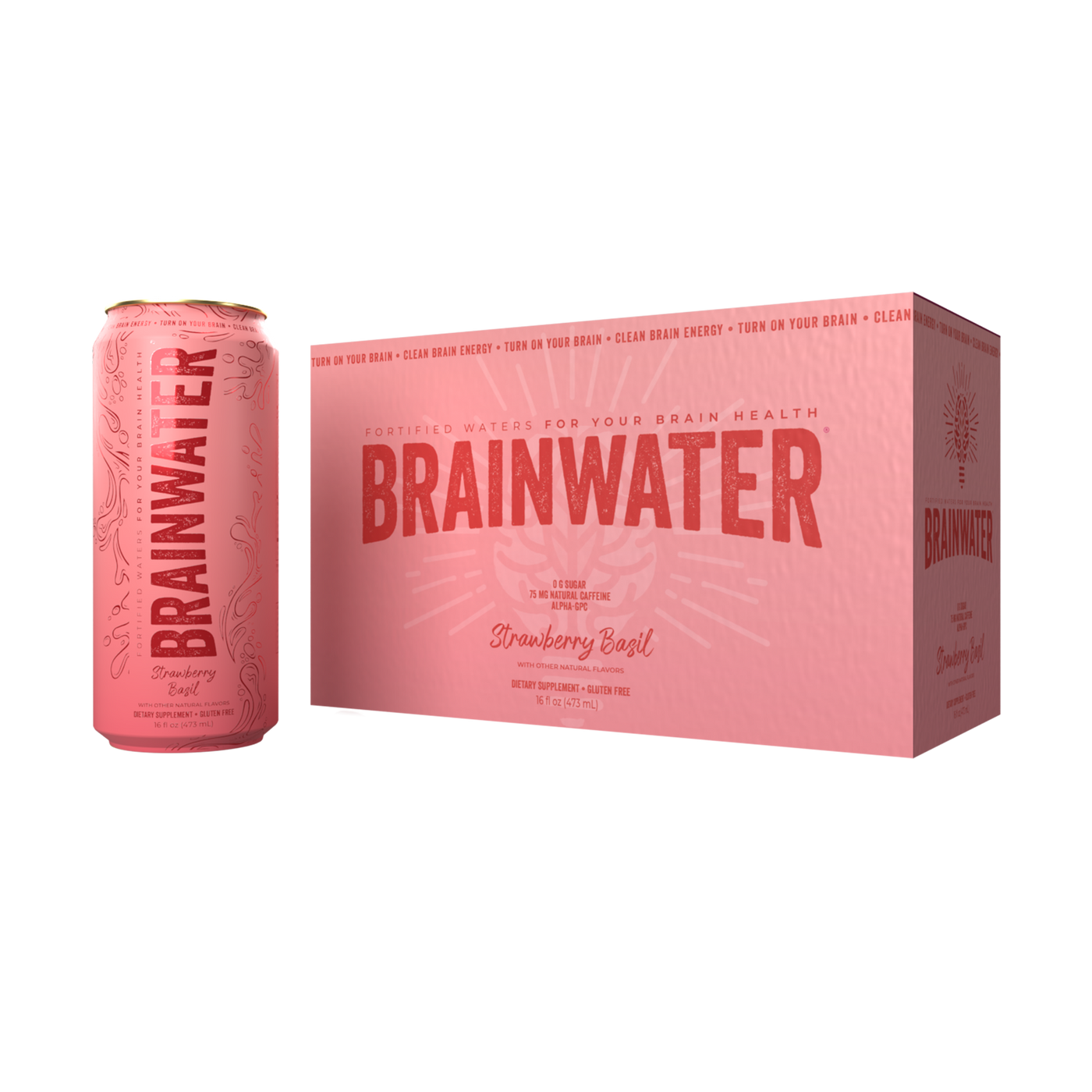 BRAINWATER Strawberry Basil 16 fl oz RTD 8-Pack