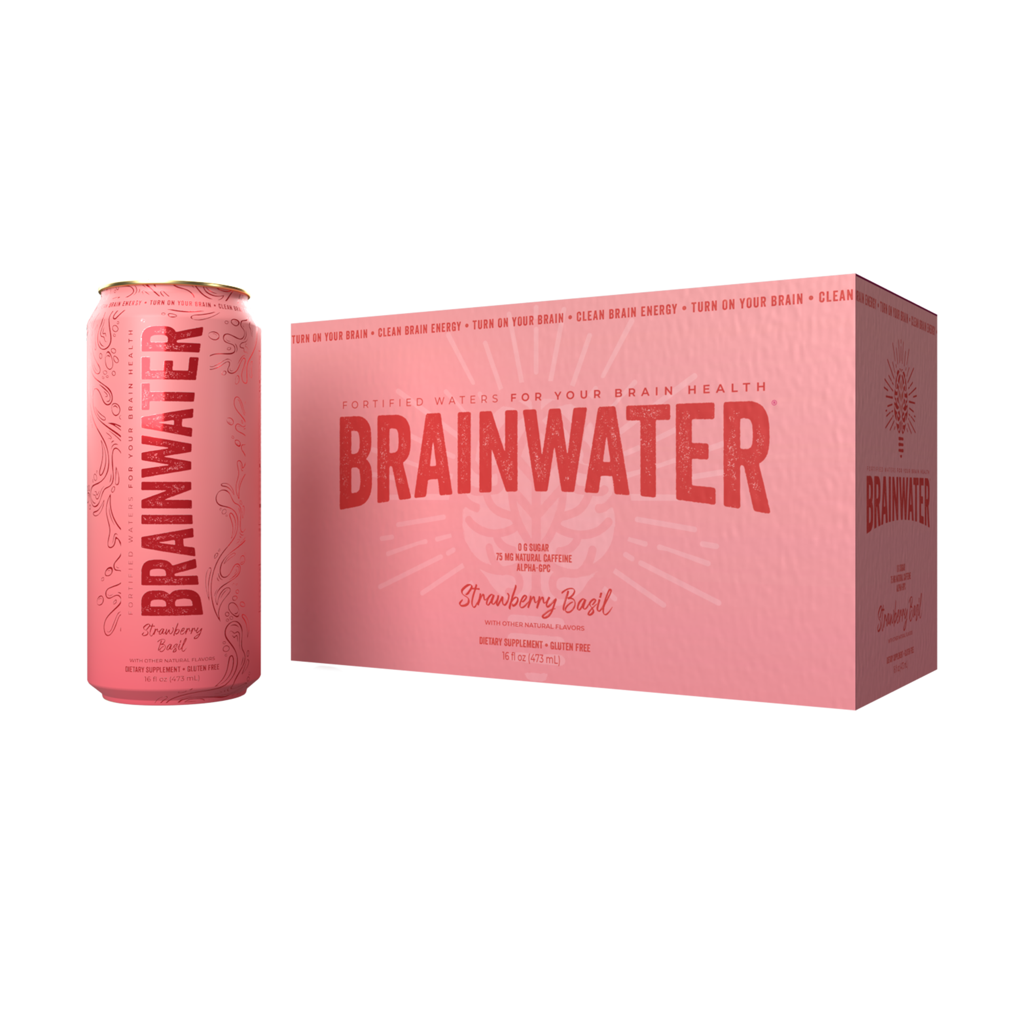 BRAINWATER Strawberry Basil 16 fl oz RTD 8-Pack